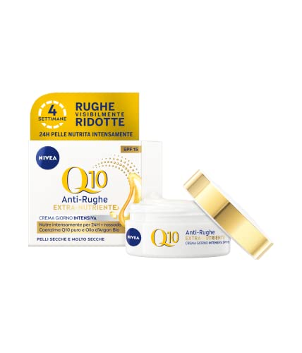 Nivea Q10 Anti-Rughe Extra Nutriente Crema Giorno Intensiva 50 Ml, Crema Viso Anti-Età Per 24 Ore D'Idratazione, Crema Antirughe Con Olio Di Argan E C