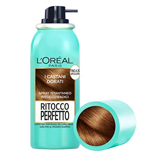 L'Oréal Paris Spray Ritocco Perfetto, Spray Istantaneo Per Radici E Capelli Bianchi, Durata Fino A 1 Shampoo, Colore: Castano Dorato, 75 Ml