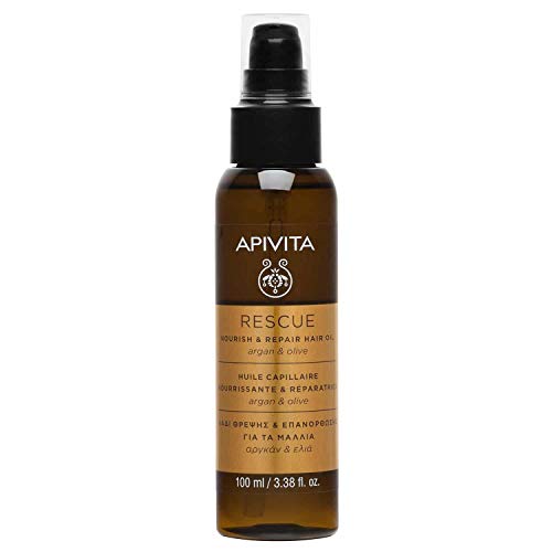 Apivita Rescue Hair Oil Trattamento Capelli Secchi/Danneggiati Con Olio Di Argan E Oliva 100 Ml