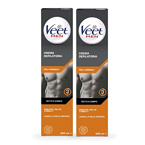 Veet Men Crema Depilatoria Per Uomo Pelli Normali, 200 Ml, Azione Rapida, 2 Confezioni