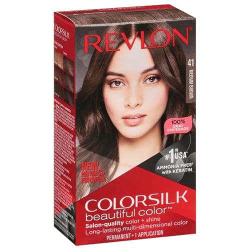 Revlon Colorsilk Colorazione Permanente Capelli Fai-Da-Te A Casa, Senza Ammoniaca E Arricchita Con Cheratina, 41 - Castano Medio