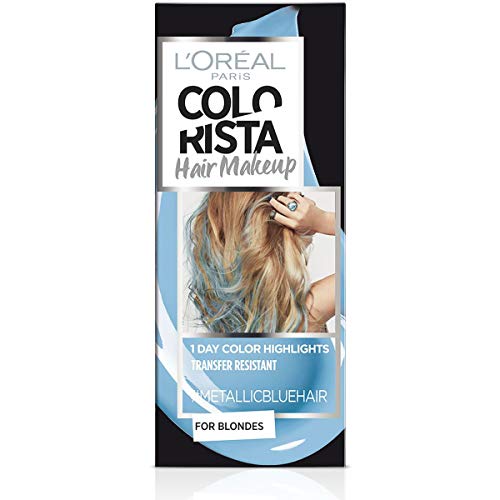 L'Oréal Paris Colorista Hair Makeup Colorazione Temporanea 1 Giorno Per Ciocche E Punte, Tinta Per Capelli Biondi, Meches Celeste Metallizzato, 30 Ml