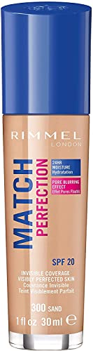 Rimmel London Match Perfection Foundation - Fondotinta Liquido Pelle Perfetta E Levigata A Lunga Tenuta Con Spf 20 - Sand - 30 Ml