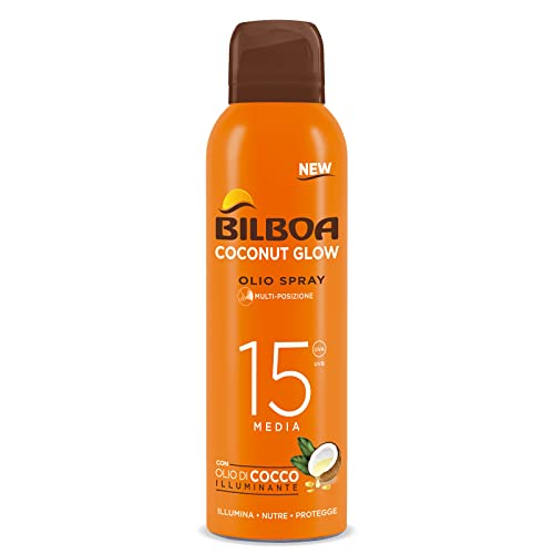 Bilboa Coconut Glow Olio Solare Spray Con Protezione Spf 15, Con Olio Di Cocco Illuminante E Vitamina E, Abbronzatura Luminosa, Protezione Resistente