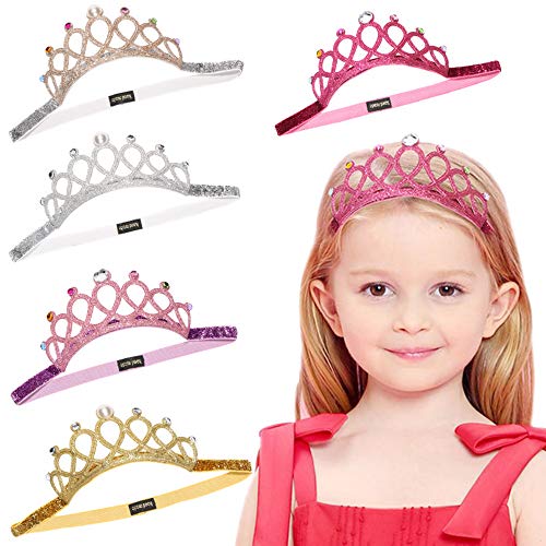 Princess Tiara, Tiara Corona Fascia 5Pcs Corona Principessa Elastica Per Capelli Corona Fascia Per Capelli Per Bambini Bambine Compleanno Festa Access