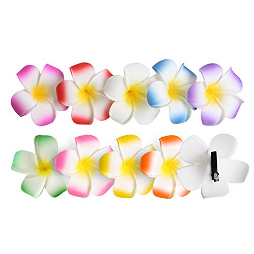 Set Da 10 Pezzi Frangipani Clip Per Fiori Spiaggia Fermagli Capelli Per Ragazze Donne Festa, Per Matrimonio Piscina Schiuma Artificiale Hawaiana Clip