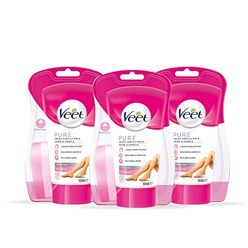 Veet Crema Depilatoria Sotto La Doccia Silk E Fresh Technology Pelli Normali, 450Ml, Maxi Formato, 3 Confezioni