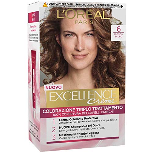 L'Oréal Paris Tinta Capelli Excellence, Copre I Capelli Bianchi, Colore Ricco, Luminoso E A Lunga Durata, 6, Biondo Scuro
