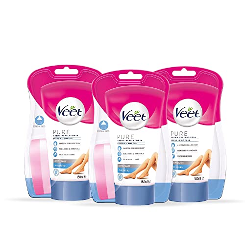 Veet Crema Depilatoria Sotto La Doccia Silk E Fresh Technology Pelli Sensibili, 450Ml, Maxi Formato, 3 Confezioni