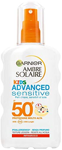 Garnier Ambre Solaire Spray Protettivo Ip 50+ Advanced Sensitive Kids, Protezione Molto Alta, Multi-Resistenza, 200 Ml