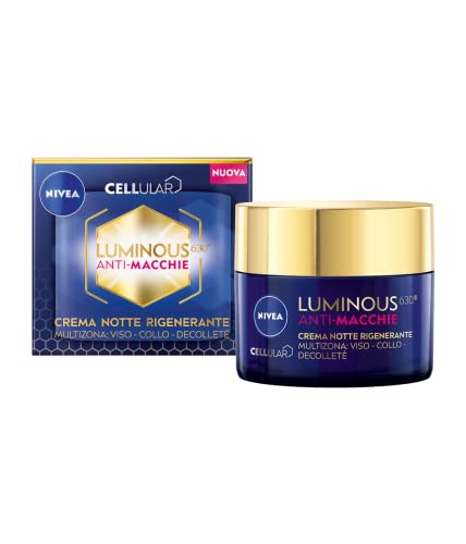 Nivea Cellular Luminous630 Anti Macchie Crema Viso Notte Rigenerante 50 Ml, Crema Antimacchia Viso Per Una Pelle Uniforme, Crema Viso Acido Ialuronico