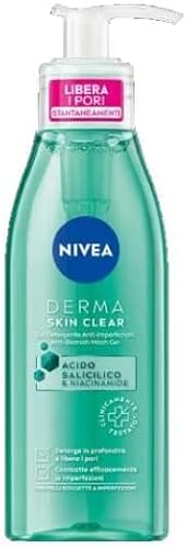 Nivea Derma Skin Clear Gel Detergente Viso Anti-Imperfezioni 150 Ml, Detergente Viso Pelle Grassa E Mista Con Acido Salicilico, Sale Marino E Niacinam