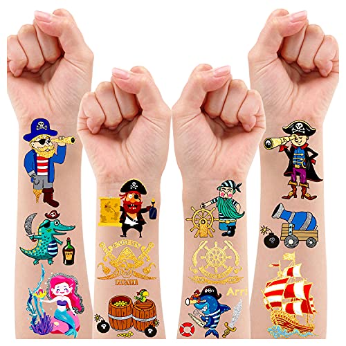 Leesgel Metallic Glitter Pirate Tatuaggi Per Bambini, Festa Compleanno Pirata Bomboniere Riempimento Per Borse Per Feste Giocattoli (31 Stili)