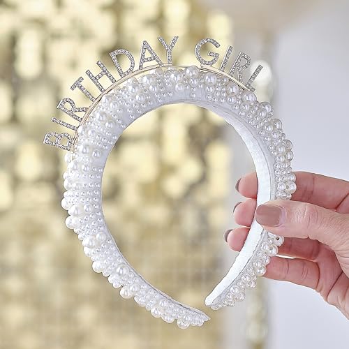 Ginger Ray - Silver Girl' Headband With Faux Pearls Birthday Party Wearable Accessory