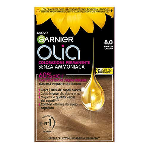Garnier Olia Tinta Capelli, Colorazione Permanente Senza Ammoniaca, Copre Il 100% Dei Capelli Bianchi, Con Oli Di Fiore Di Origine Naturale, Formula V