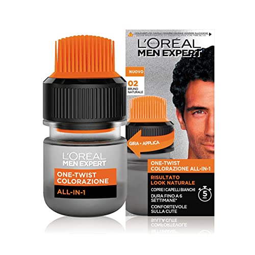 L’Oréal Paris Men Expert Colorazione Uomo One-Twist All-In-One, Risultato Naturale, Applicazione Facile E Veloce, Bruno Naturale (02)