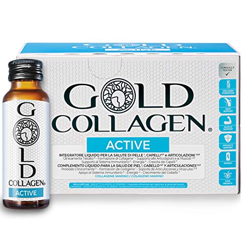 Gold Collagen Active - Collagene Integratore Liquido Con Vitamina C E Glucosamina, Integratore Articolazioni Al Collagene Marino Con Acido Ialuronico