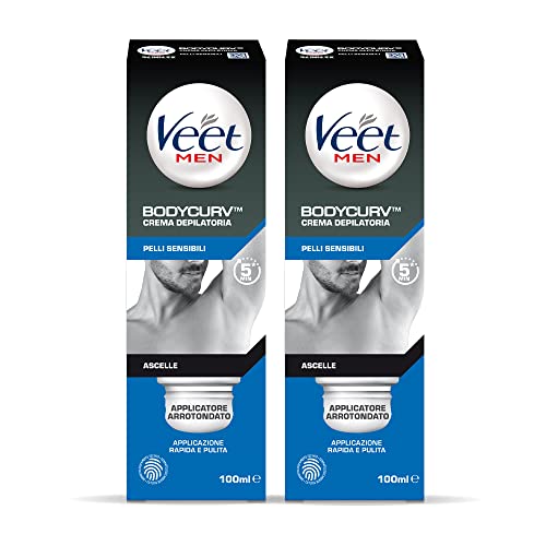 Veet For Men Crema Depilatoria Ascelle, Pelli Sensibili, 200Ml, Maxi Formato, 2 Confezioni