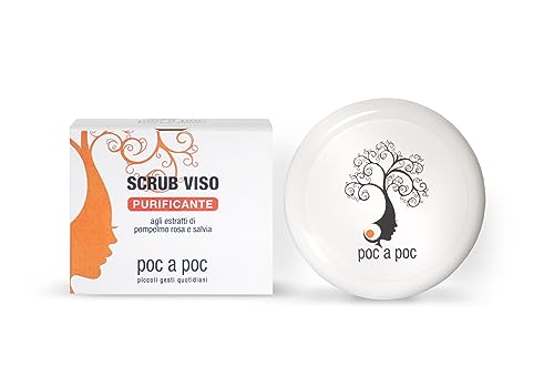 Poc A Poc Scrub Viso Purificante Esfoliante. Made In Italy. Agli Estratti Di Pompelmo Rosa E Salvia, Noci Di Nocciola E Mandorle Tritati Finemente Per