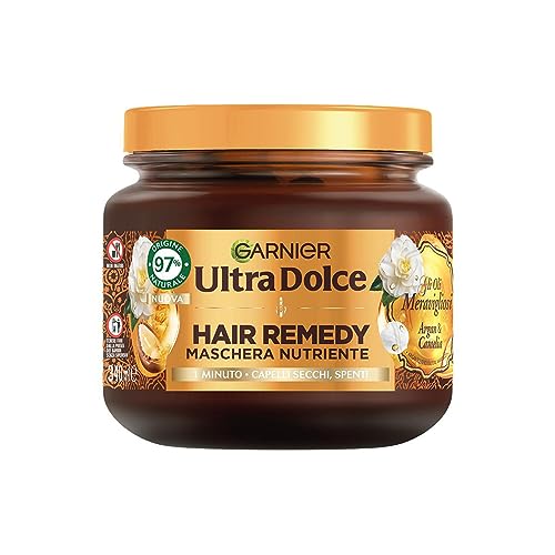 Garnier Ultra Dolce Maschera Nutriente, Per Capelli Secchi E Spenti, Azione In 1 Minuto, Con Olio Di Argan Bio E Olio Di Camelia, Gli Oli Meravigliosi