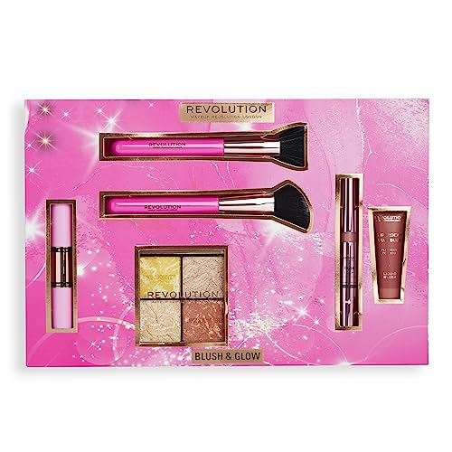 Makeup Makeup Revolution Set Regalo Blush & Glow, Blush Liquidi, Illuminanti E 2 Pennelli Inclusi