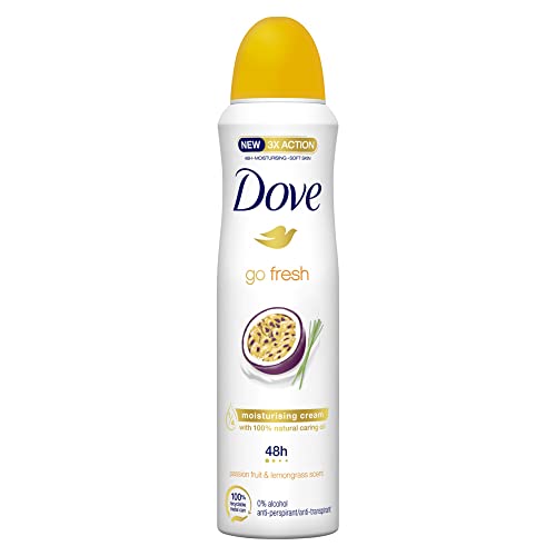 Dove, Go Fresh Deodorante Spray Passion Fruit, Con 1/4 Crema Idratante, Antitraspirante, Senza Alcool, Pelle Asciutta Fino A 48 Ore, Fragranza Fresca,
