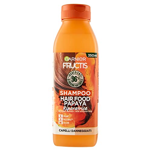 Garnier Fructis Hair Food Papaya Riparatrice, Shampoo Per Capelli Danneggiati, 96% Di Ingredienti Di Origine Naturale, Senza Siliconi, 350 Ml