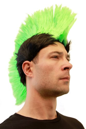 Wig Me Up Carnevale: Parrucca Colore Verde, Punk, Taglio Mohawk/Irochese,Anarchia