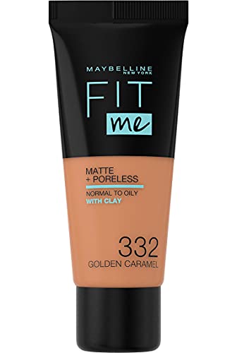 Maybelline Fit Me Mate Y Afinaporos Tono 332 Golden Caramel Base De Maquillaje Calca A Tu Tono Y Textura Pieles Oscuras - 30Ml