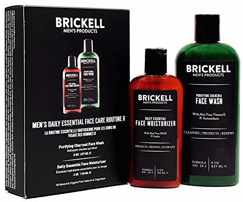 Brickell Men'S Daily Essential Face Care Routine Ii, Detergente Per Il Viso Al Carbone Purificante E Idratante Per Il Viso Daily Essential, Naturale E