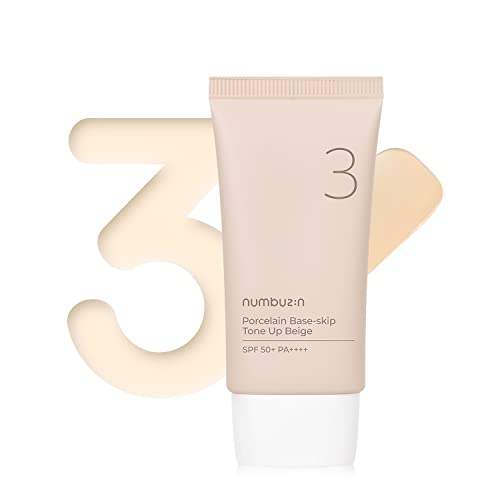 Numbuzin No.3 Porcelain Base-Skip Tone Up Beige 1.69Fl Oz/ 50Ml | 3 In 1, Crema Idratante Colorata, Crema Solare, Cipria, Uniforma Il Tono Della Pelle