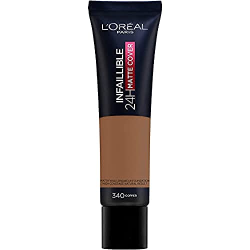 L'Oréal Paris Make Up Infaillible 24H Mat Cover, Fondotinta Coprente, Finish Matte, Formula A Lunga Durata, 340 Cuivre, 35 Ml, Confezione Da 1