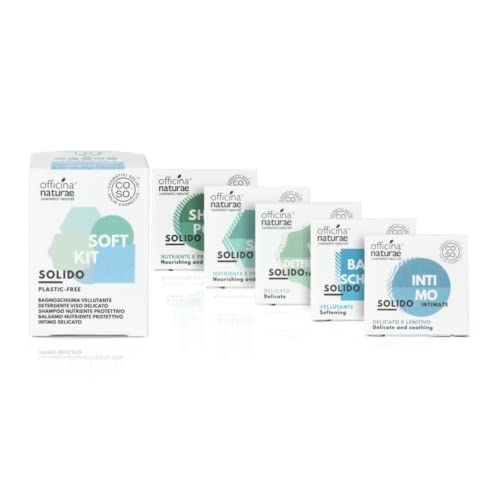 Officina Naturae Kit Cosmetici Solidi Soft Detergente Intimo Solido 15Gr + Shampoo 15Gr + Balsamo 15Gr + Bagnoschiuma 15Gr + Detergente Viso 15Gr Plas