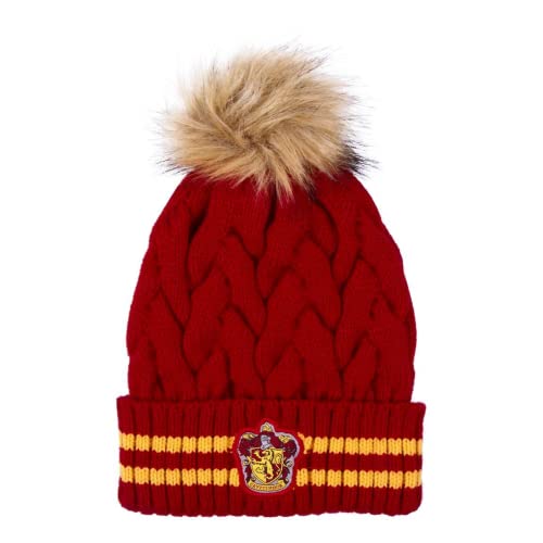 Harry Potter Berretto A Maglia Pom-Pom, Gryffindor - Rosso, Taglia Unica, (2200009653)