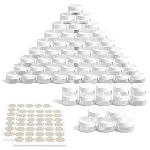 Newaner 60 Pezzi Barattolo Cosmetici, 10G10Ml Mini Vasetto Trasparente Con Tappo A Vite Vasetti Plastica, Lattina Vuota Con Adesivi, Per Trasportare T