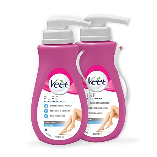 Veet Crema Depilatoria Pelli Sensibili, Per Gambe, Braccia, Ascelle E Zona Bikini 400 Ml, Maxi Formato, 2 Confezioni