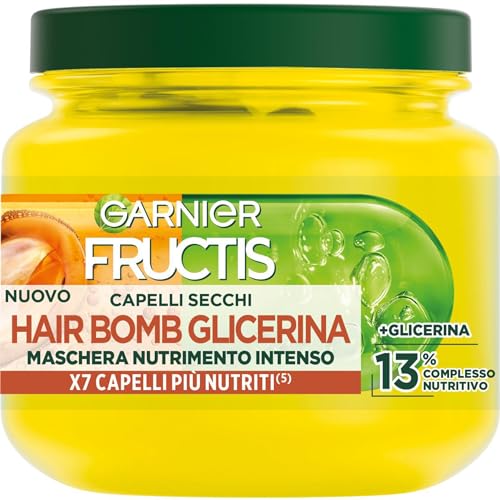 Garnier Fructis Maschera Nutriente, Per Capelli Secchi E Sciupati, Effetto Morbido E Luminoso, Con Burro Di Karité, Hair Bomb Glicerina, 320 Ml