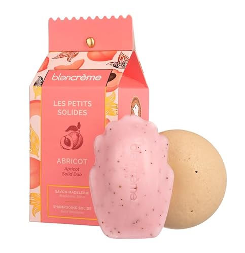 Blancrème - Cofanetto Regalo Berlingot Duo Solidi, 97% Naturale, Sapone Madeleine Esfoliante Con Noccioli Di Albicocche + Shampoo Solido Agli Oli Biol