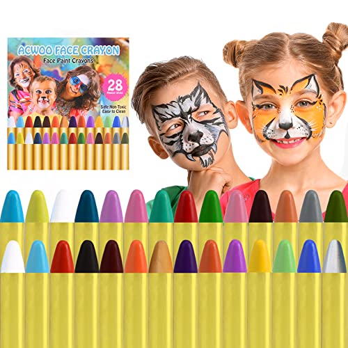 Acwoo Body Painting, 28 Colori Face Painting, Kit Pittura Pancia Face Painting Trucchi, Coloranti Naturale E Sicuro, Feste, Trucco Make-Up, Halloween