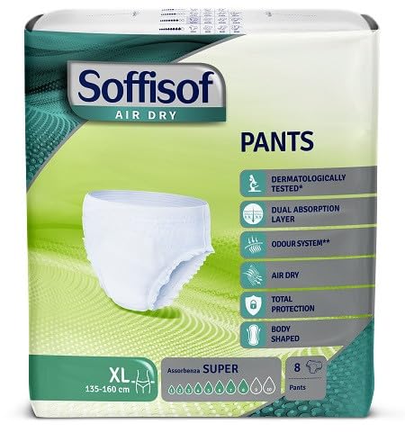 Soffisof Air Dry Pants Assorbenza Super, Taglia Xl (Vita 135-160 Cm), 1 Pacco Da 8 Pamts
