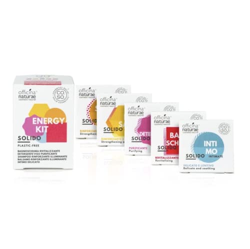 Officina Naturae Kit Cosmetici Solidi Energy Detergente Intimo 15Gr + Shampoo 15Gr + Balsamo 15Gr + Bagnoschiuma 15Gr + Detergente Viso 15Gr Plastic F