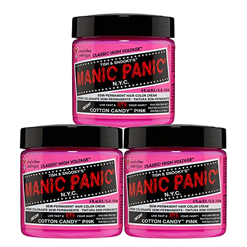 Manic Panic Cotton Candy Classic Creme, Vegan, Cruelty Free, Pink Semi Permanent Hair Dye 3 X 118Ml