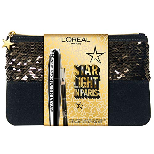 L'Oréal Paris Pochette Idea Regalo Natale 2 Pezzi, Mascara Volumizzante Mega Volume Collagene E Matita Occhi Formato Viaggio Superliner Le Khol
