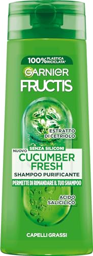 Garnier Fructis Shampoo Purificante, Per Capelli Grassi, Con Acido Salicilico Ed Estratto Di Cetriolo, Cucumber Fresh, 250 Ml