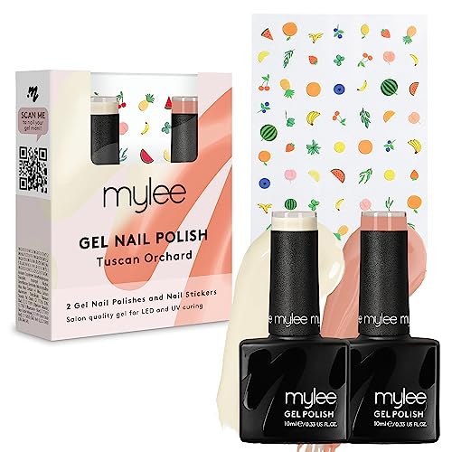 Mylee Tuscan Orchard Set Smalto Per Unghie Gel Semipermanente Con Adesivi Per Nail Art 2X10Ml Uv/Led Nail Art Manicure Pedicure Per Uso Professionale