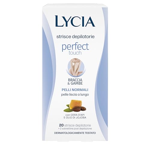 Lycia - Strisce Depilatorie Gambe E Braccia, Perfect Touch, Con Cera D’Api E Olio Di Jojoba, Formula In Gel Pronte All’Uso, 20 Strisce