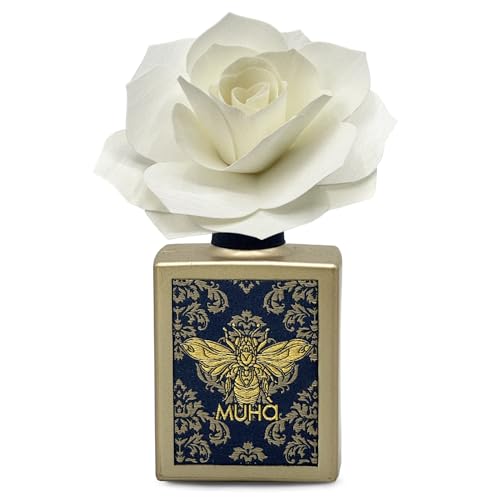 Muha' | Profumatore Per Ambiente Art Diffuser, Fragranza Fiori Di Cotone, Diffusore Ambiente Con Rosa In Legno Di Betulla, Formato Da 100 Ml
