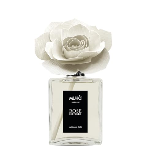 Muha' | Profumatore Per Ambienti Rosa Diffuser, Fragranza Acqua E Sale, Diffusore Ambiente Con Rosa In Legno Di Betulla, Formato Da 200 Ml