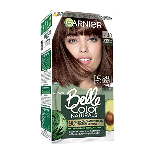 Garnier Colorazione Permanente Belle Color Naturals, Per Un Colore Luminoso Fino A 8 Settimane, Senza Ammoniaca Al 90% Di Origine Naturale, Castano Lu