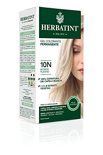 Herbatint Gel Colorante Permanente Per Capelli 10N Biondo Platino - 150 Ml, Senza Ammoniaca, Per Pelli Sensibili, Con 8 Estratti Naturali Bio
